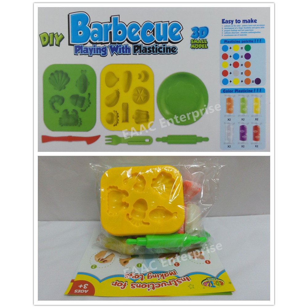 DIY Barbecue Kid's Dough Plasticine Clay Dough Color Mud Mainan Tanah Liat Kanank-kanak Food Maker
