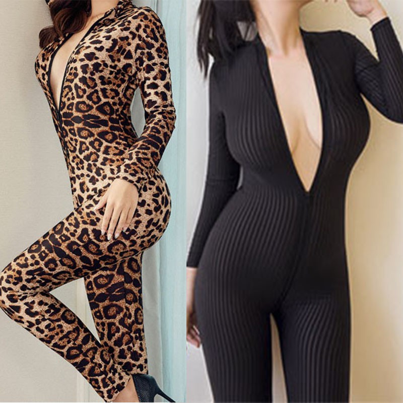 leopard print tight jumpsuit