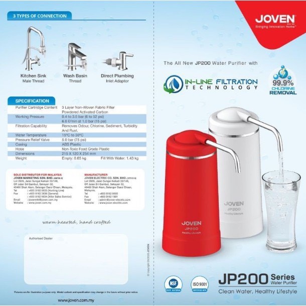 JOVEN WATER PURIFIER JP-200 WATER FILTER PENAPIS AIR Random colour