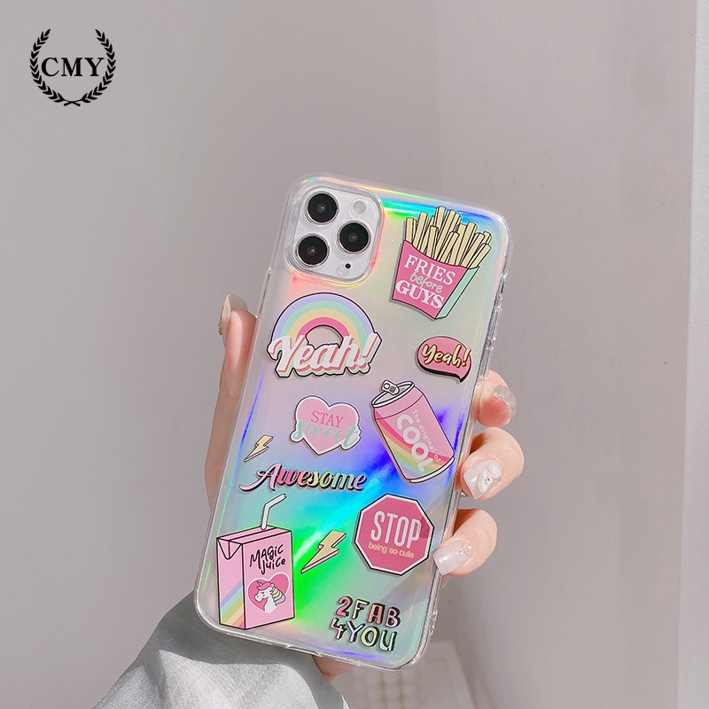 Iphone Case Iphone Silicone Case Iphone 11 Case Iphone 11 Pro Max Case Iphone 8 Plus Case Iphone 7 Plus Case Tpu Silicone Mobile Phone Case Pink Girlish Fries Cola Pattern Case