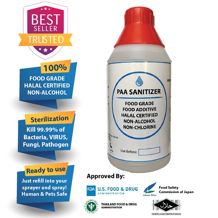 PAA Sanitizer 100 Food Grade Sanitizer, Halal Certified, NonAlcohol
