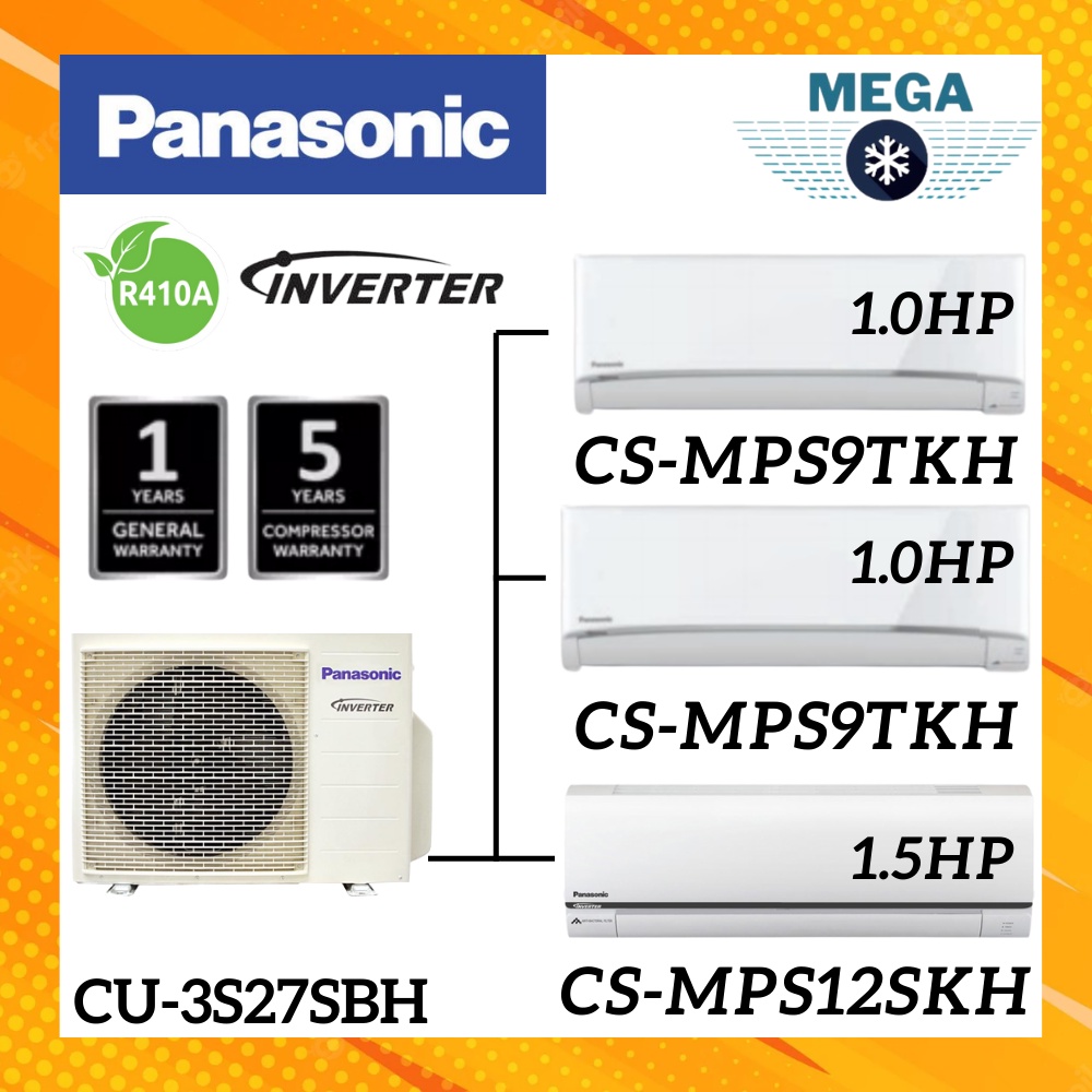 PANASONIC MULTISPLIT AIR COND R410a INVERTER [ OUTDOOR 3.0HP ] + [ INDOOR 1 UNIT 1.5 HP , 2