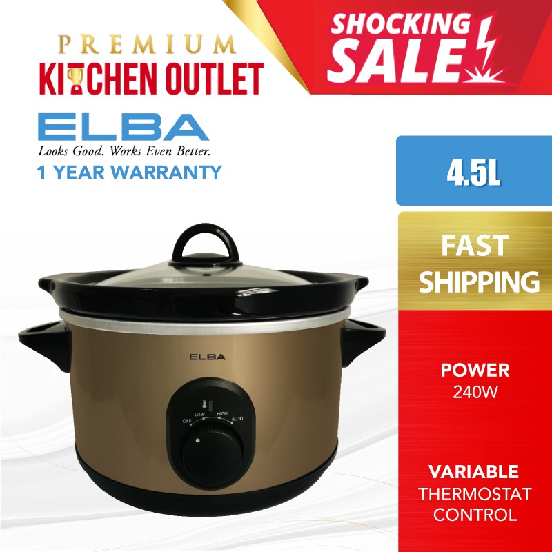 Elba 4.5L Slow Cooker Variable Thermostat Control Power 240W Ideal for Casseroles ESC