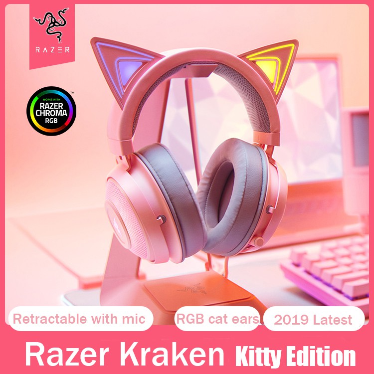 In Stock Razer Kraken Kitty Luminous Chroma Rgb Usb Pink With Cat Ear 19 Latest Competitive Gaming Headset Shopee Malaysia