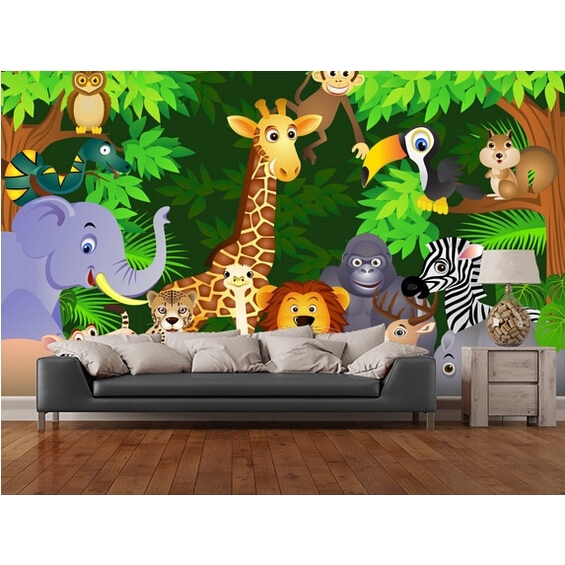 Custom papel de parede infantil,Animals In the Jungle,3D cartoon wallpaper  | Shopee Malaysia