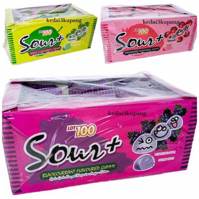 [READY STOCK] Lot 100 Sour Plus Gummy Blackcurrant, Apple, Strawberry (28g X 12pack) Sweets ...