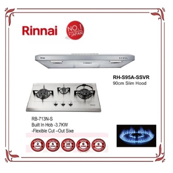 Rinnai RHS95ASSVR 90cm Slim Hood + RB713NS 3 Burner Gas Hob