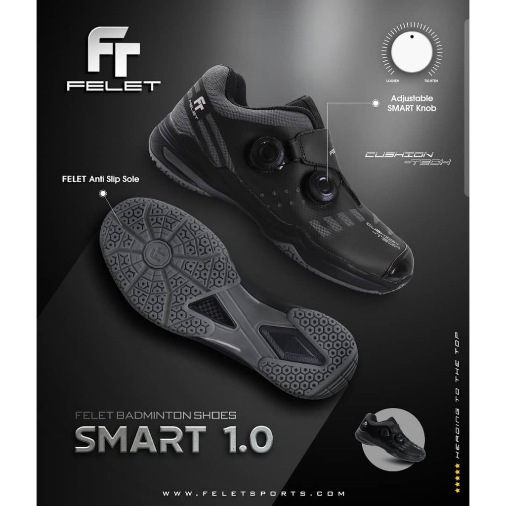 Felet Smart 1.0 Black Badminton Sports Indoor Shoes 100% Original