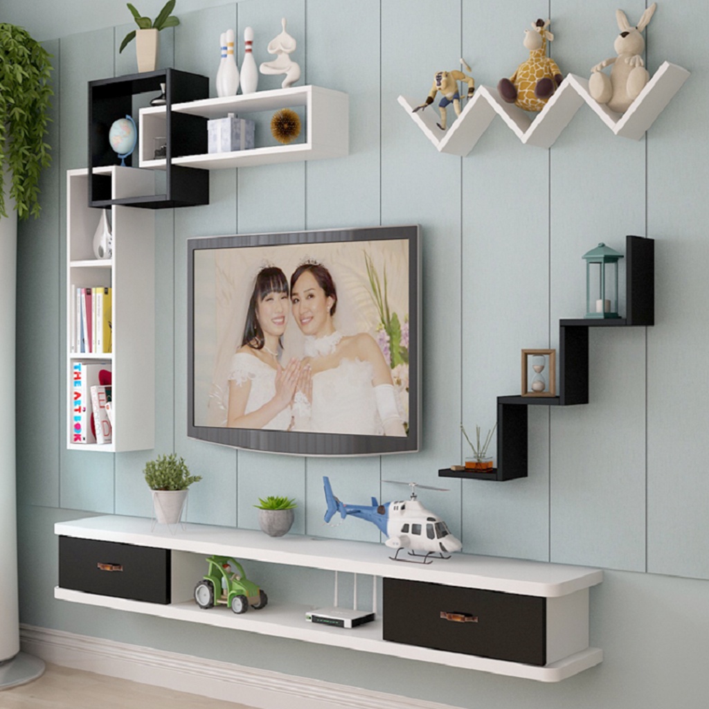 COD】Wall-mounted TV cabinet background wall living room wall set-top box  shelf bedroom storage partition decoration han | Shopee Malaysia