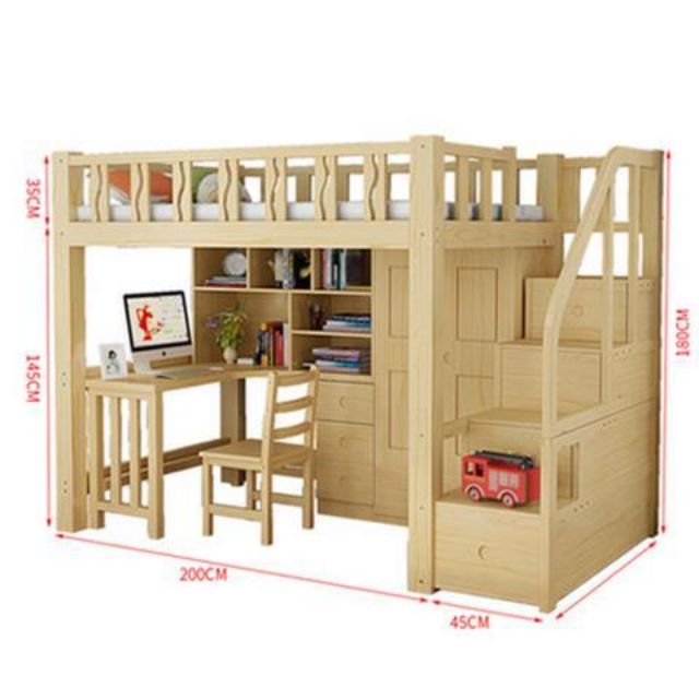 Loft Bed Solid Wood, Loft Bed With Desk Height