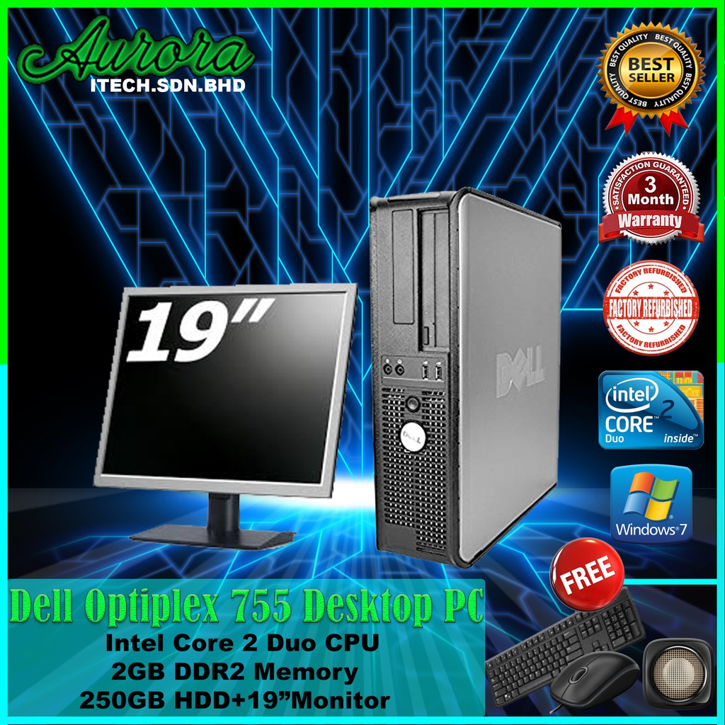 Refurbished Dell Optiplex 755 C2d Desktop With 19 Inch Monitor Set Shopee Malaysia