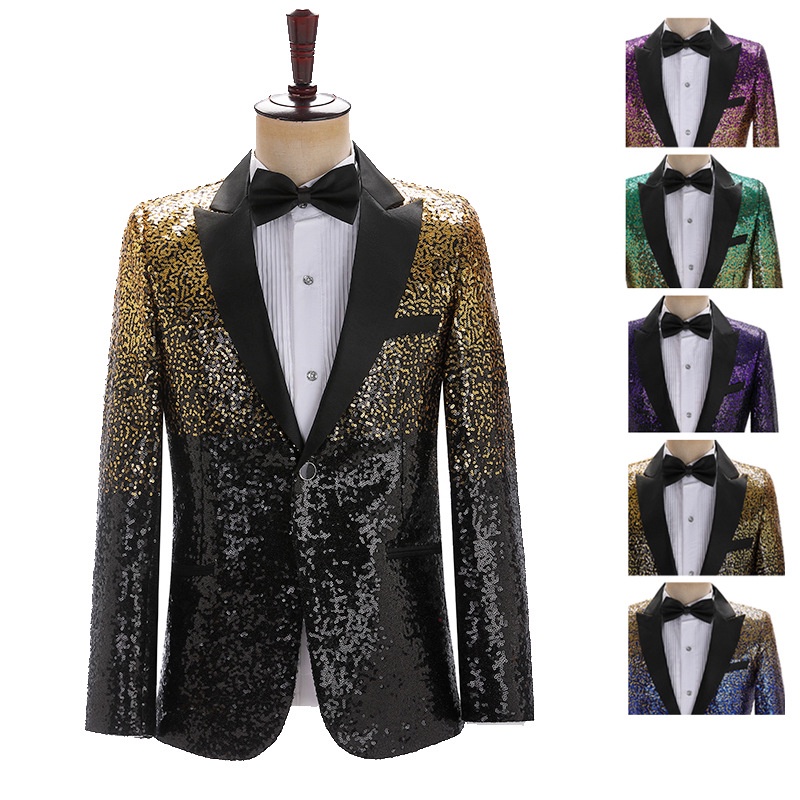 Gradient Sequin Blazer Jacket Men Stage Party Mens Suit Jackets Dress Performance Mens Blazer Wedding Singer Party Costume Homme