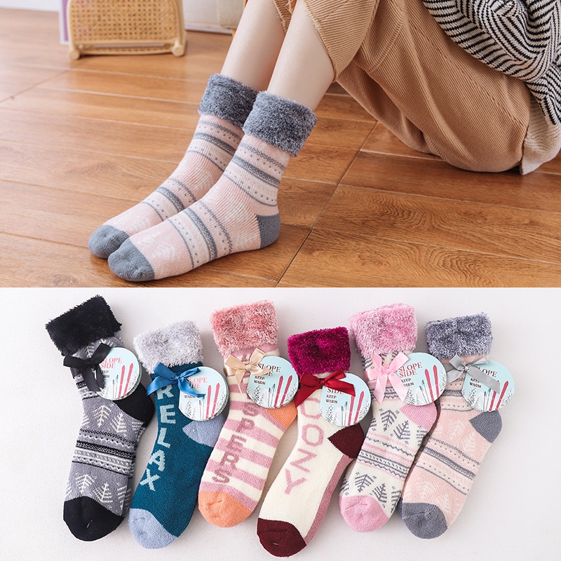 Women's Soft Winter Warm Thick Cute Fleece Lining Cozy Fuzzy Slipper Socks Christmas