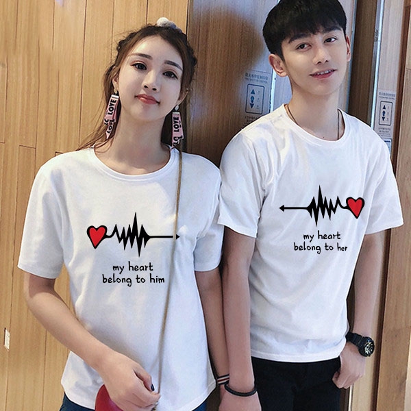 💕couple Shirt💕love Heart Couples Lovers T Shirt Summer Casual Tshirts My Heart Belong To Him Her 1246