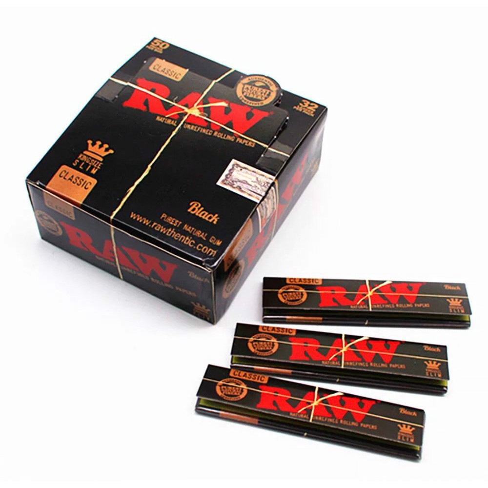 Double Pressed RAW Black King Size Slim Rolling Papers 3 PACKS 32 Leaves/Pack