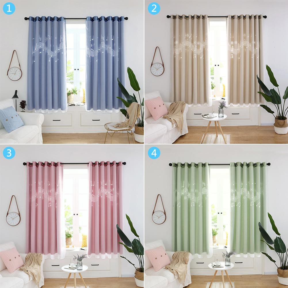 Ready 2pcs Windows Curtains Hollow Musical Notes Blackoutwith