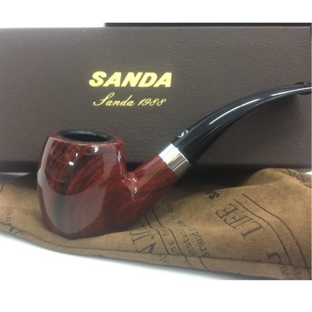 Tobacco Pipe Bent Handmade Sandalwood Tobacco Pipe with Stand and Cleaing Tool 
