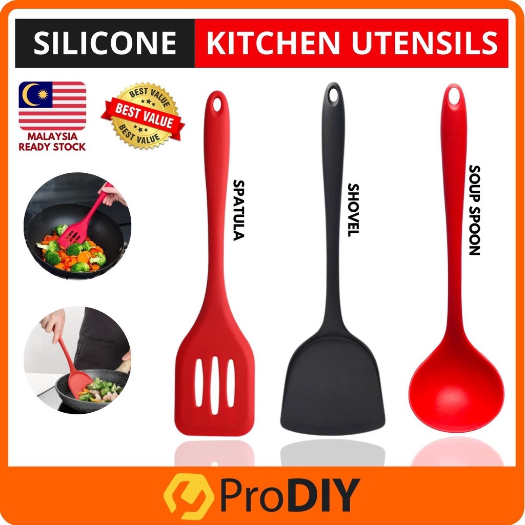 Silicone Kitchen Utensils Modern Non Stick Cooking Tools Set Spatula Shovel Soup Spoon Senduk Sudip Penyepit Viral