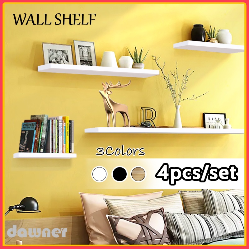 4PCS Floating Wall Shelf Display Rack Living Dining Room DIY Storage