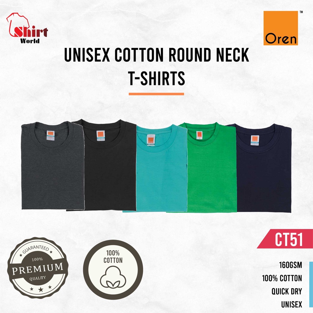 OREN SPORT CT51 T shirt Cotton Unisex Short Sleeve Plain Round Neck Men