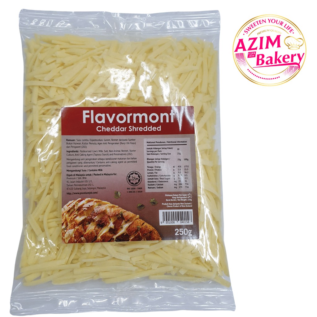 Halal Flavormont Cheddar Cheese Shredded 250g by Azim Bakery Shopee