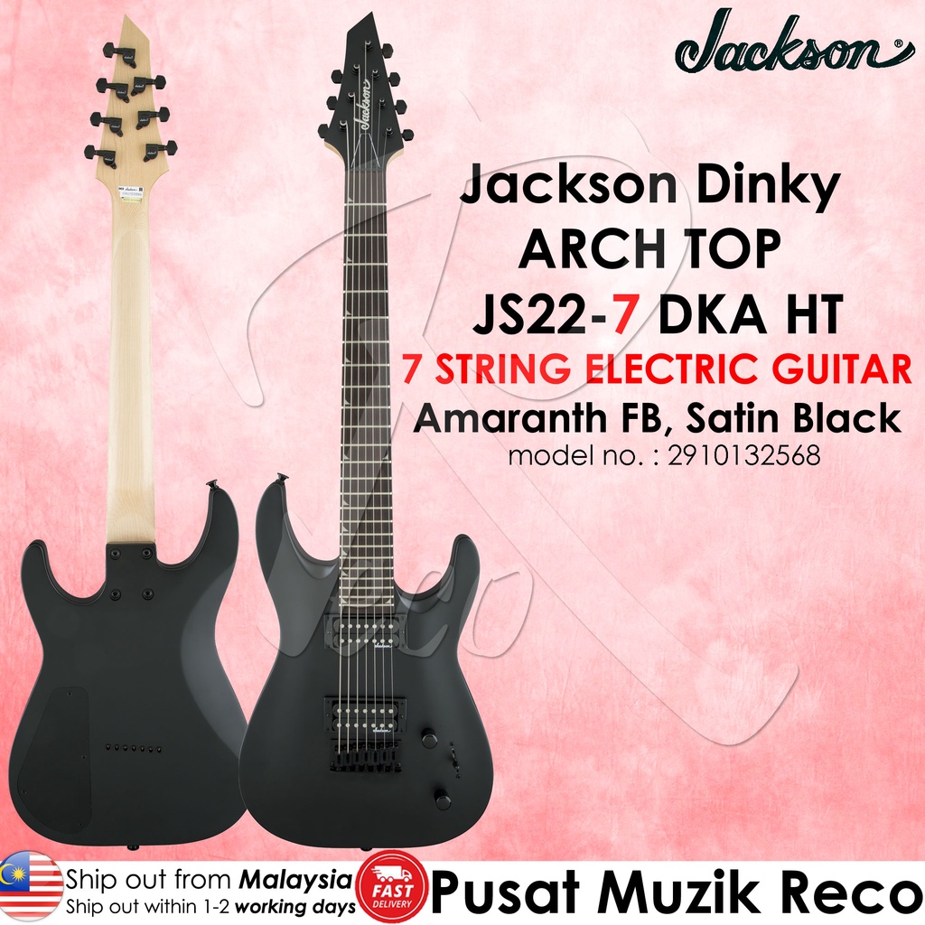 Jackson JS22-7 DKA HT JS Dinky Arch Top 24 Frets 7 String Electric Guitar, Satin Black Gitar Elektrik Guitar Electric