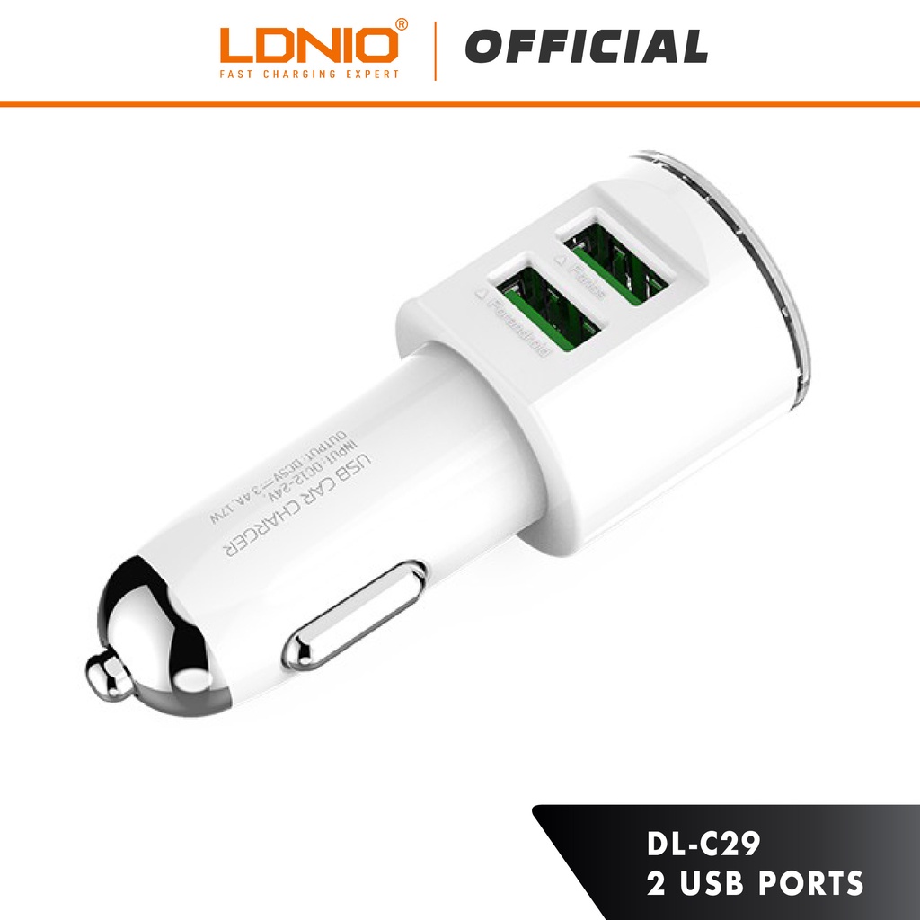 LDNIO DL-C29 Dual 2 USB Auto ID USB Car Charger with LED Indicator (3.4A)