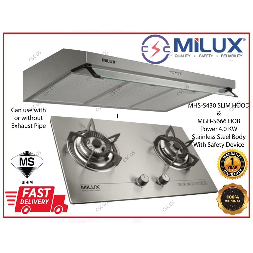 MILUX MHSS430 SLIM HOOD + MILUX MGHS666M STAINLESS STEEL PREMIUM