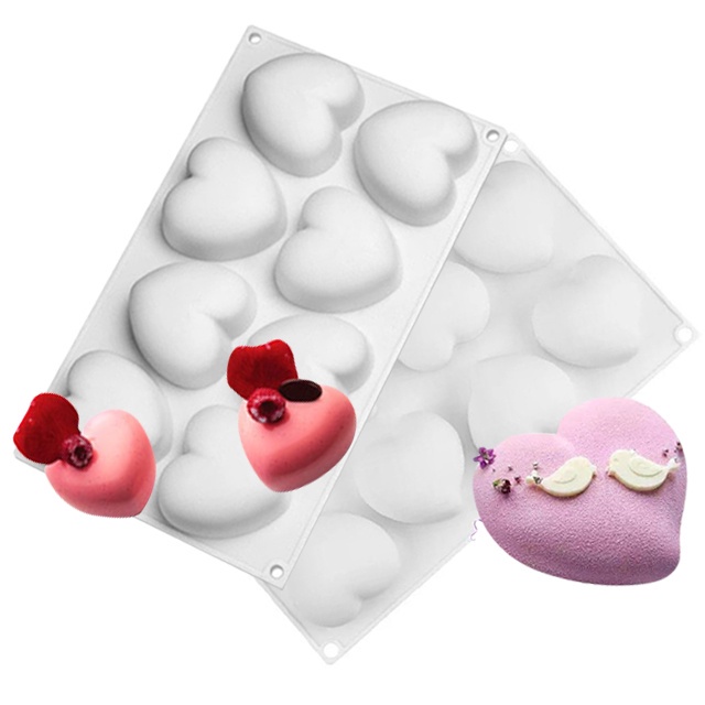 8-Cavity Heart-Shaped Silicone Mold French Mousse Cake Mold Valentine's Day Dessert Jelly Chocolate Mold Handmade Soap Candle Mold DIY Baking Mold