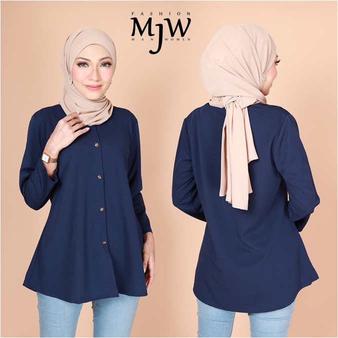  Baju  Blouse  Kemeja Muslimah Front Button Plain Fashion Long Sleeve Blouse  Top Baju  Wanita Modern 