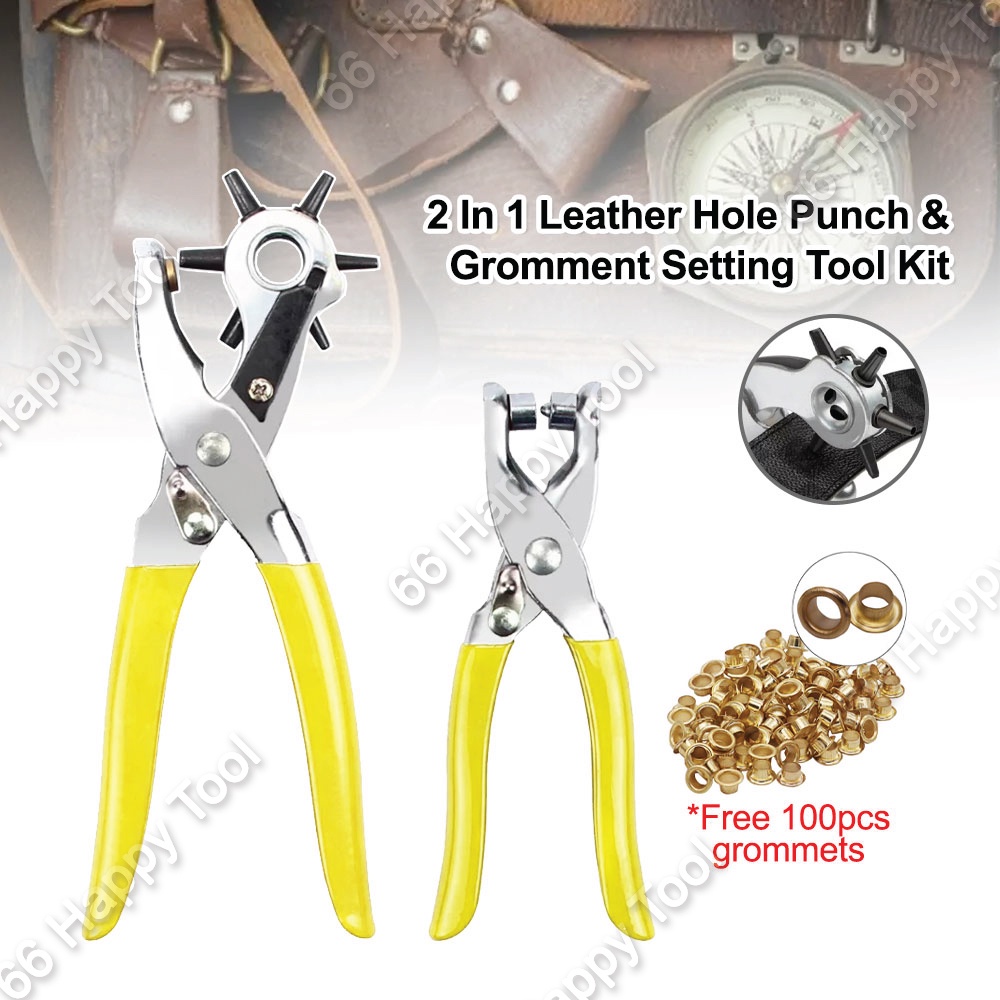2 In 1 Leather Hole Punch & Grommet Setting Tool Kit Multifunction Hand