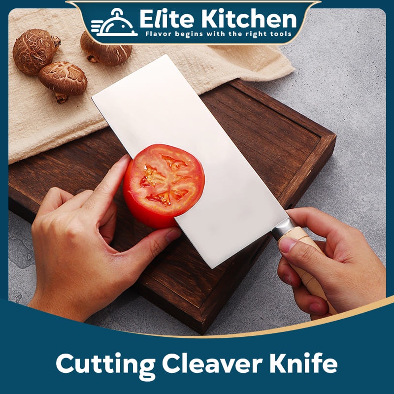 Elite Kitchen - Sharp Kitchen Cleaver Knife Kitchen Knife Cutting Knife Solid Wood Handle Pisau Dapur Tajam Parang Kayu