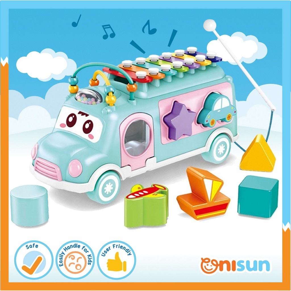 7 in 1 Children Multicolor Musical Xylophone Bus with Baby Shapes