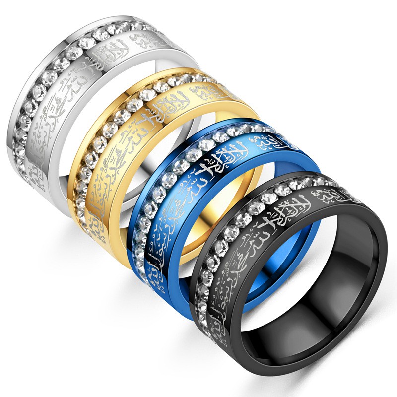 Muslim islamic jewelry halal couple titanium steel ring stainless steel jewelry men single row diamond ring women ring