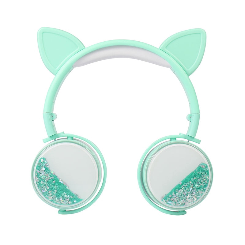 New Cat Ear Wired Headphones Hourglass Glitter Style Women Girl Music
