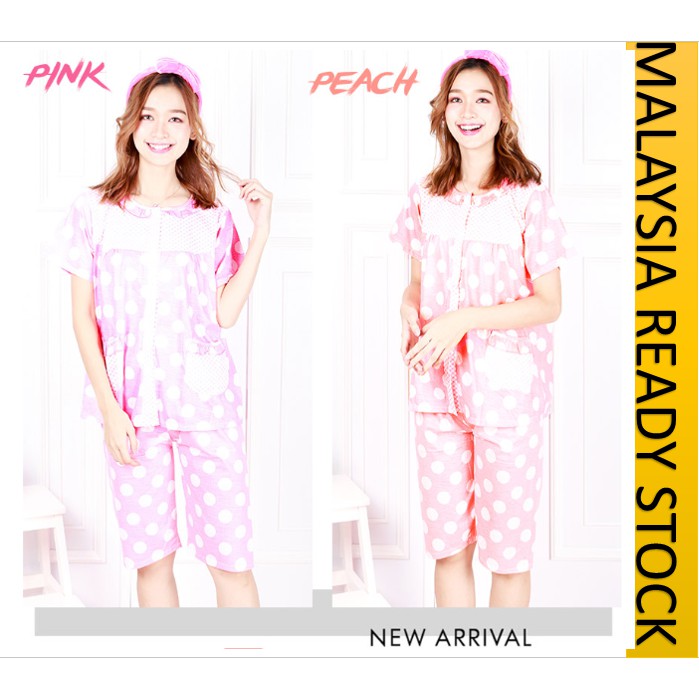 Ready Stock 25681 Set Baju Tidur Wanita Dewasa Kain Cotton Youth Ladies Night Pajamas Suit