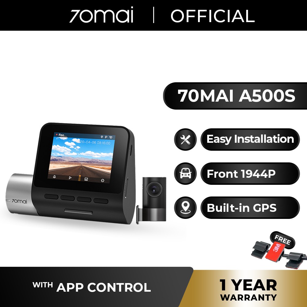 shopee: 70mai Dashcam Pro Plus+ A500S Car Recorder 1944P Rear Cam A500 Night Vision ADAS Parking Mode App Access (0:1:Option:+ RC06(Same Box);1:0:Memory Card:Device Only)
