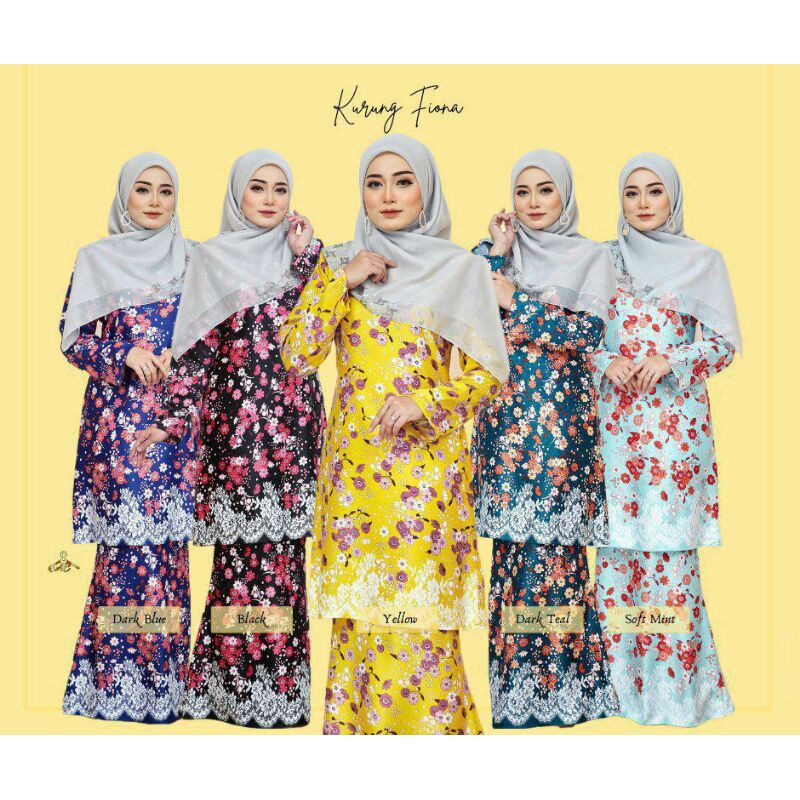 Baju Kurung Moden Silk Fiona Floral Lace Kain Duyung