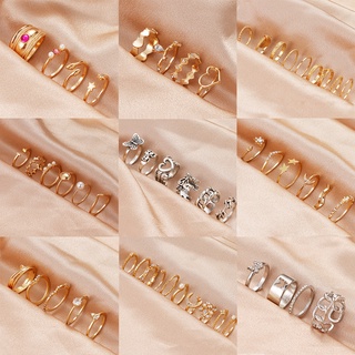 Fashion Vintage Stars Moon Opening Rings Set Simple Love Geometric Gold Ring Set Women Jewelry Accessories