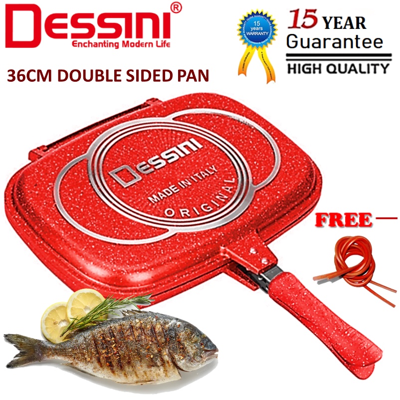 DESSINI ITALY DP-36 Granite Aluminium Non Stick Double Sided Pressure Grill Fry Pan Cookware Tool (36cm)