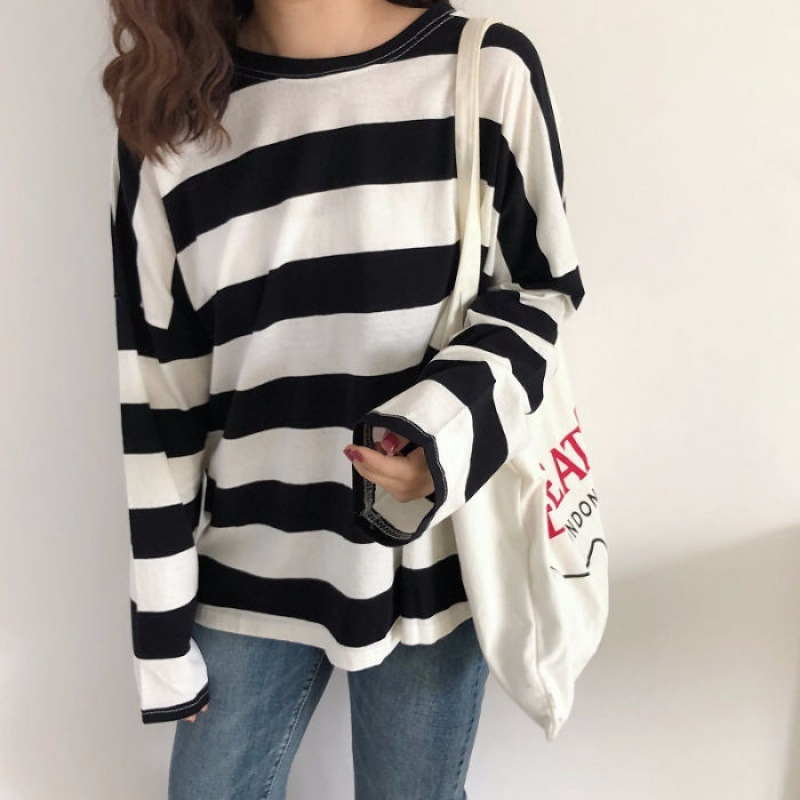 Korean Fashion Plus Size Striped Shirt 