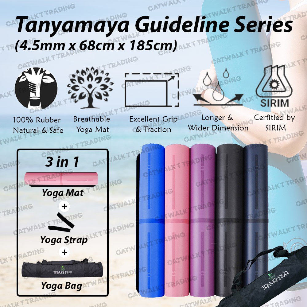 Ready Stock Tanyamaya GuideLine Series Yoga Mat 185cm x 68cm x 4.5mm *FREE 1 Yoga Bag*