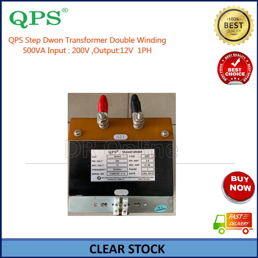 QPS STEP DOWN TRANSFORMER DOUBLE WINDING 1PHASE 500VA INPUT 200V OUTPUT