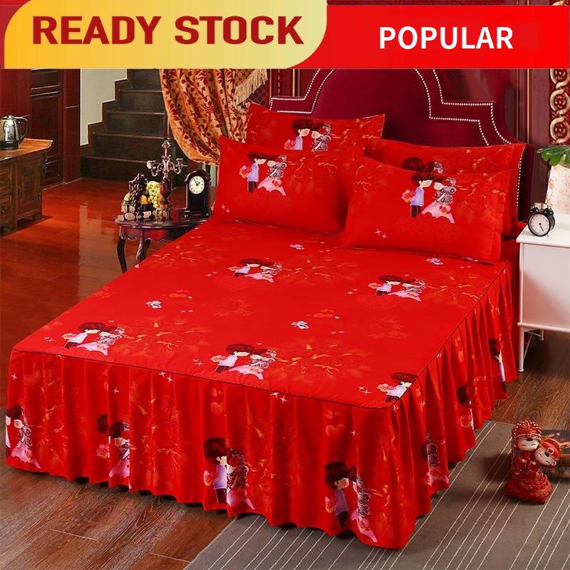 Ready Stock Cadar Tilam Queen Size Cadar Queen Wang Luo Textile Princess Bed Skirt Bedspread Single Piece Bed Cover Be