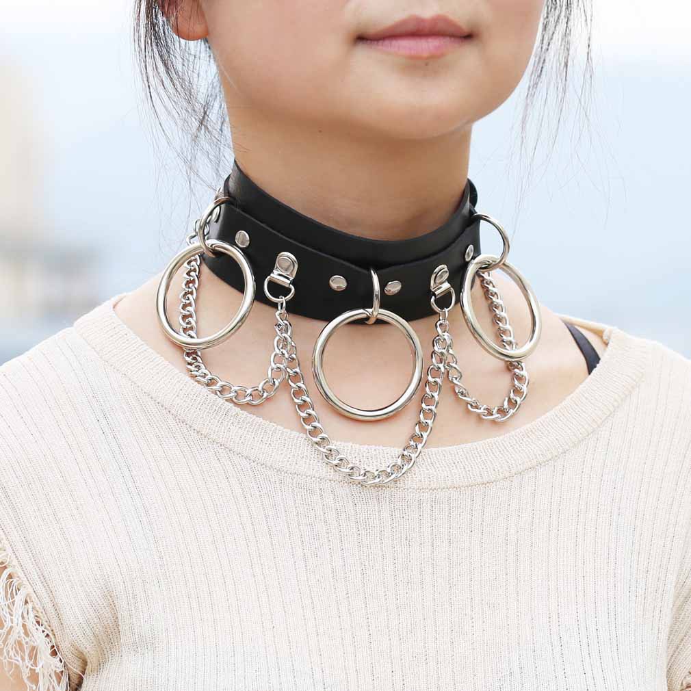 Bigood Punk O Ring Chain Faux Leather Choker Collar Necklace For Women Girl Shopee Malaysia