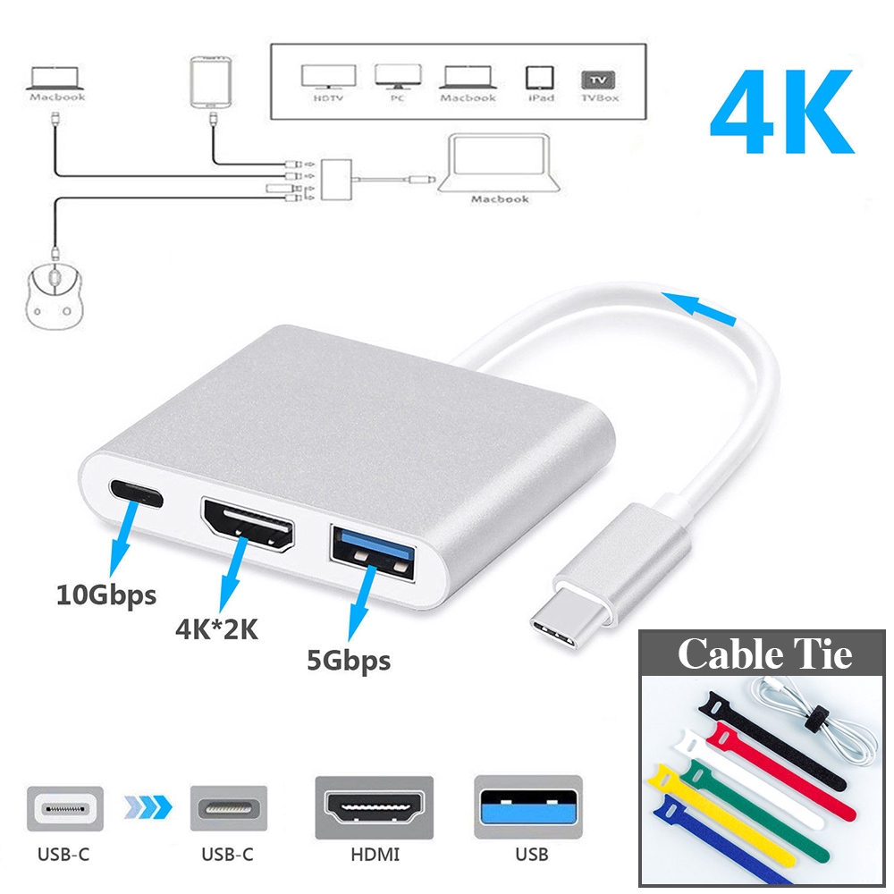 Type C USB 3.1 to USB-C 4K HDMI USB 3.0 Adapter Cable 3 in ...