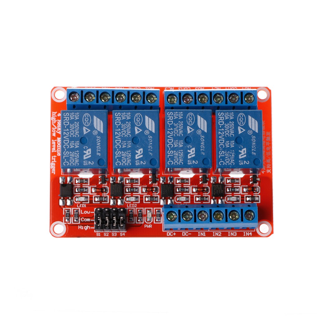 12V 4 Channel Relay Module with Optocoupler Isolation Supports High Low ...