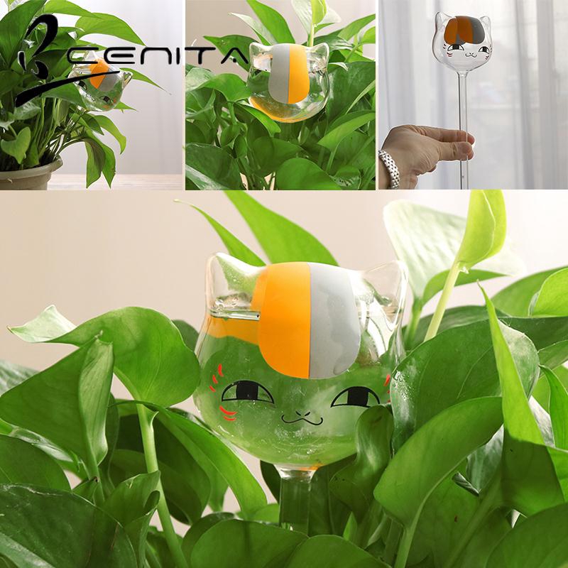 Clear Cat Shaped Glass Plant Flower Watering Stake Water Feeder