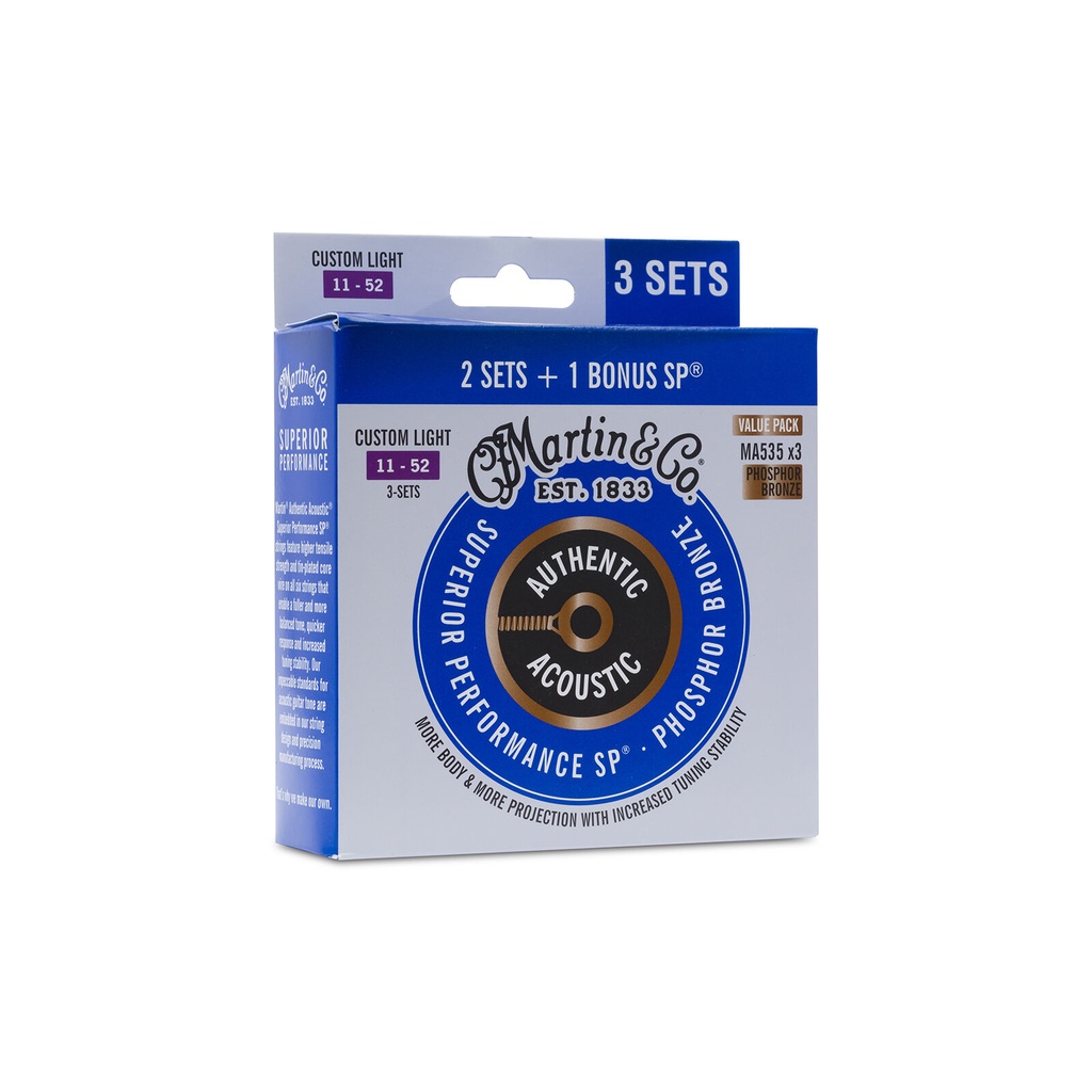 Martin MA535 11-52 SP Phosphor Bronze Authentic Acoustic Guitar Strings Custom  Light Value Pack (3 Sets) | Shopee Malaysia