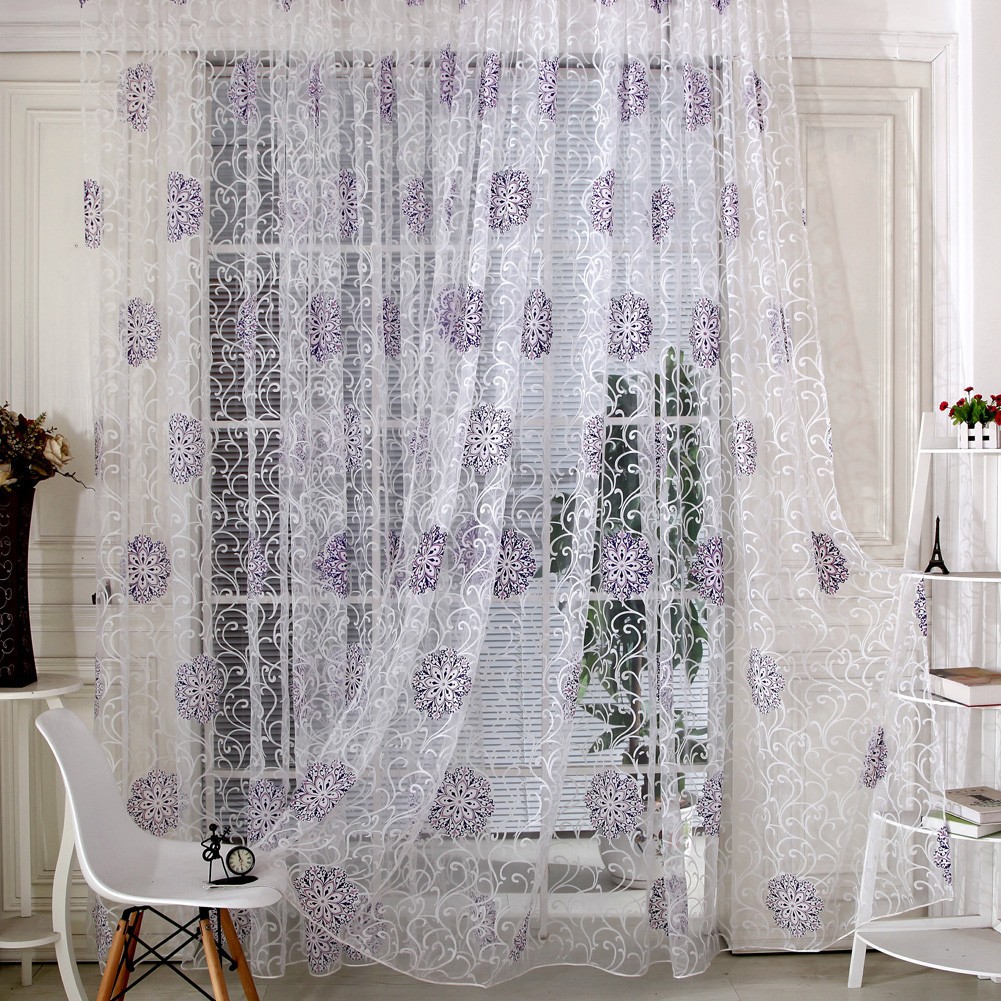 Vintage Hydrangea Tulle Voile Door Window Curtain 100 200cm
